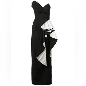 RUBIN SINGER Strapless Black White Silk Faille Side Peplum Gown 14 red carpet